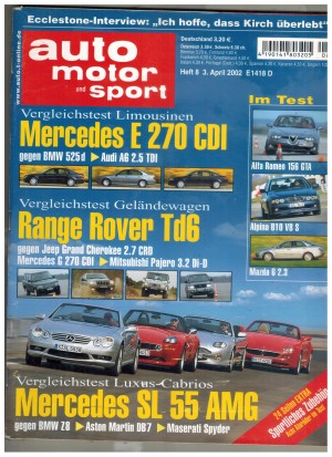 auto motor und sport Heft 18/2002 Vergleichstest: Limousinen, Gelaendewagen, Luxus-Cabrios