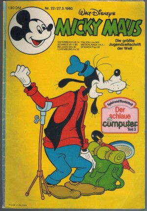 Micky Maus Nr. 22/1980 Donald Duck - Lustige Landwirte MICKY MAus - Unverhofft kommt oft AHOERNCHEN UND BHOERNCHEN - Der laufende Laufsteg GOOFEY- Papiersammlung 