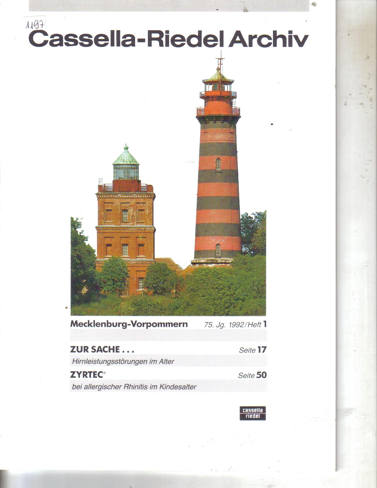 Cassella-Riedel ArchivMecklenburg-Vorpommern75 Jahrgang 1992Heft 1