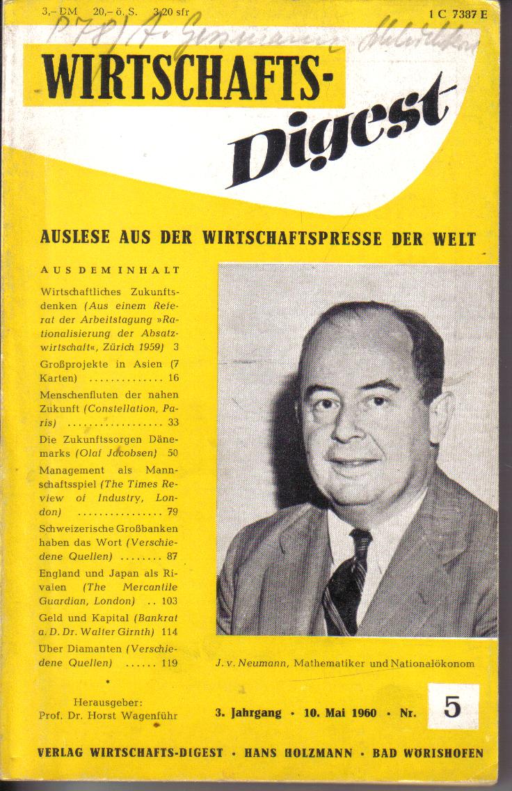 Wirtschaft Digest 3 Jahrgang10 Mai 1960 Nr 5